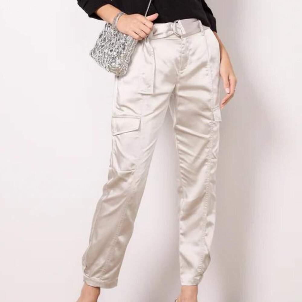 Sanctuary Classy Satin Cargo Pants - Toasted Marshmallow NWT Size 32 - Picture 2 of 8